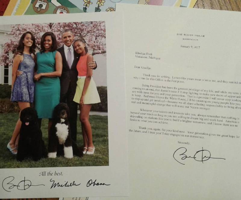 پاکستانی طالبہ کاباراک اوباما کو خط اور سابق صدر کا جوابی خط