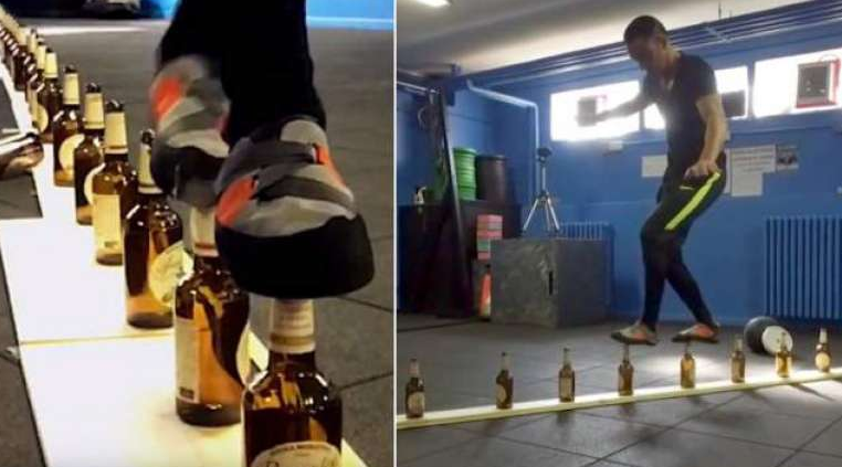 اطالوی شخص نے شیشے کی بوتلوں پر 10 میٹر تک دوڑ کر عالمی ریکارڈ قائم کردیا 