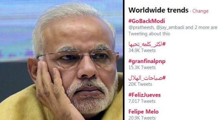 ہیش ٹیگ ”گو بیک مودی“ سوشل میڈیا پر ٹاپ ٹرینڈ بن گیا