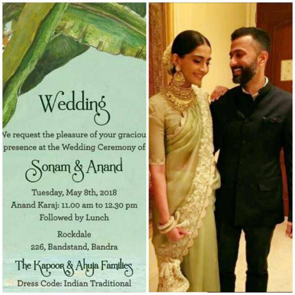 بالی ووڈ اداکارہ سونم کپور کی شادی کا دعوت نامہ سامنے آگیا