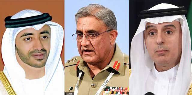 آرمی چیف سے سعودی اور اماراتی وزرائے خارجہ کی ملاقات، مسئلہ کشمیر پر گفتگو