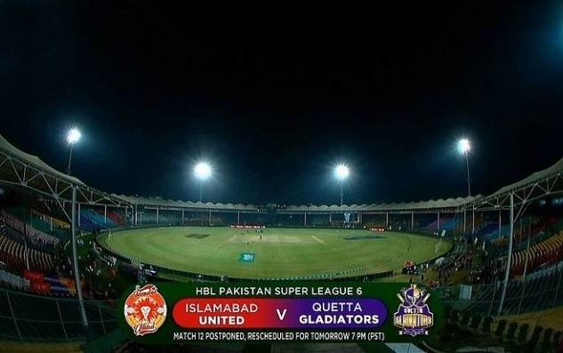  کوئٹہ گلیڈی ایٹرز اور اسلام آباد یونائٹڈ کے درمیان آج کھیلا جانے والا میچ ملتوی