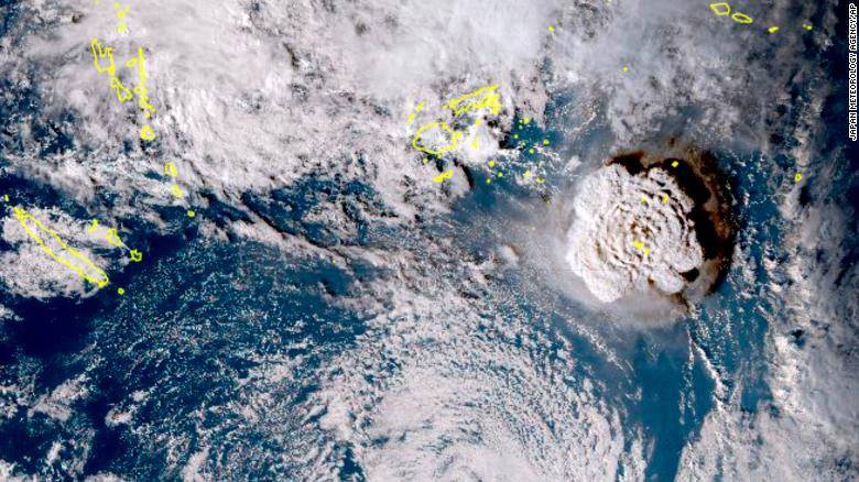 Tsunami waves, South Pacific island, Tonga, underwater volcanic eruption