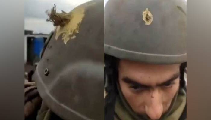 یوکرینی فوجی ہیلمٹ سے گولی آرپار ہونے کے باوجود محفوظ رہا