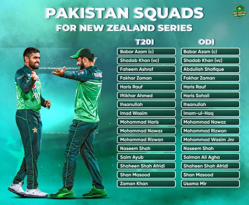 نیوزی لینڈ کے خلاف سیریز کیلئے پاکستانی ٹیم کا اعلان ، سینئرز کی واپسی 