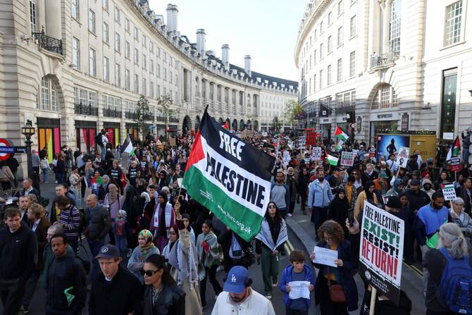  فلسطین سے یکجہتی، وسطی لندن میں  ریلی، مظاہرین کی بڑی تعداد شریک