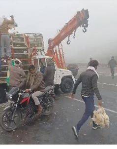  مرغی کے ٹرک کو حادثہ، شہریوں نے موقع غنیمت جانتے ہوئے مرغیوں پر ہاتھ صاف کردیا