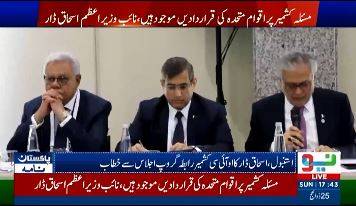 نائب وزیراعظم اسحٰق ڈار کا او آئی سی اجلاس سے خطاب: مسئلہ کشمیر کا اقوام متحدہ کی قراردادوں کے مطابق حل ناگزیر ہے