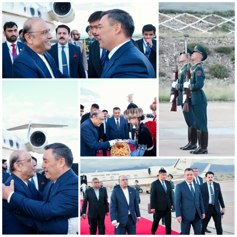 صدرِ مملکت آصف علی زرداری کا کرغیزستان کا تاریخی دورہ،ا سیک کول ایئرپورٹ پر شاندار استقبال
