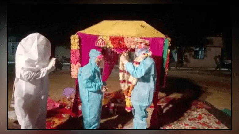Indian bride suffering from global epidemic gets married at quarantine center