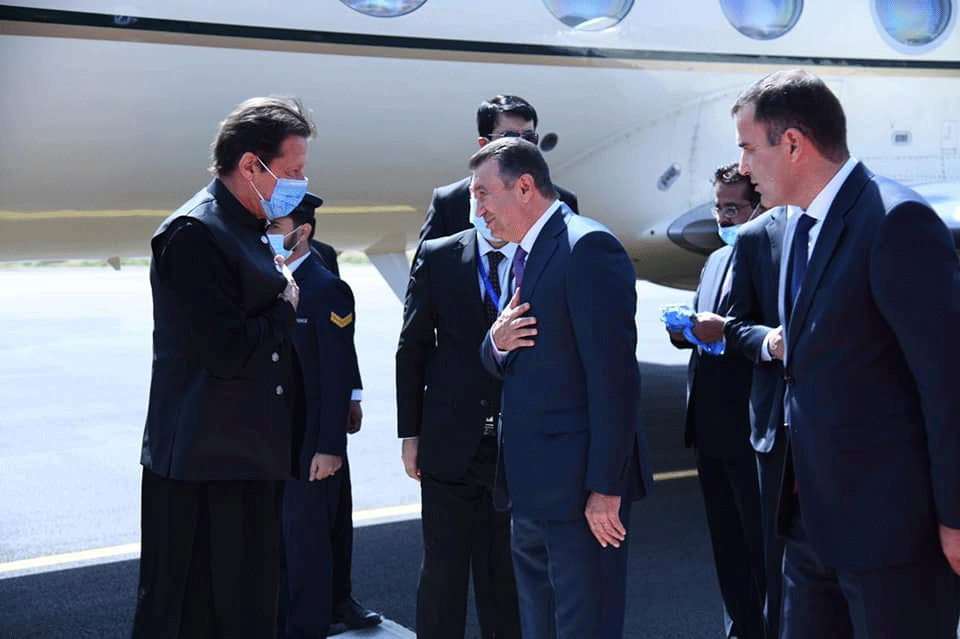 Prime Minister Imran Khan arrives in Tajikistan.